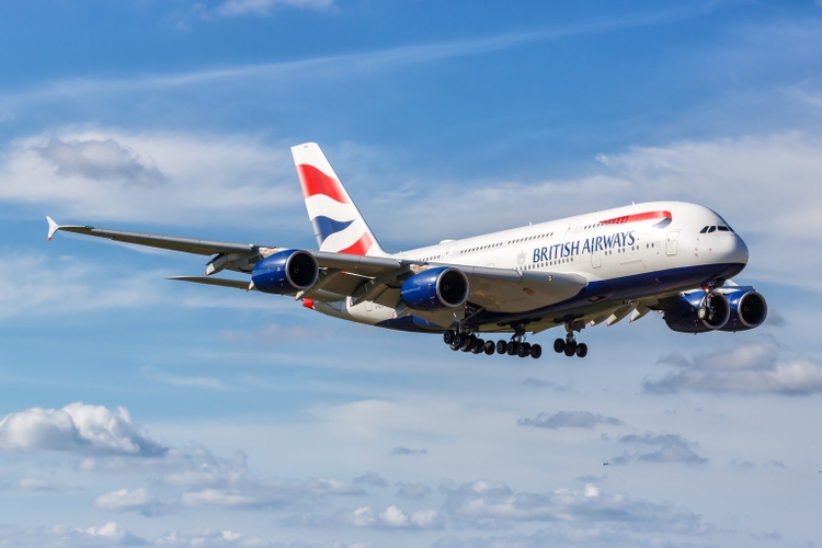 British Airways Airbus A380-800 airplane at Miami airport in the United States