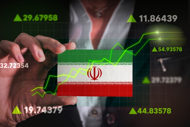 Graph growing up in Front Of Iran Flag.