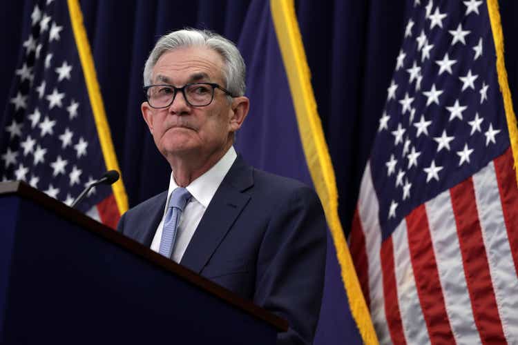 Chairman Jerome Powell holds a press conference at the Federal Reserve