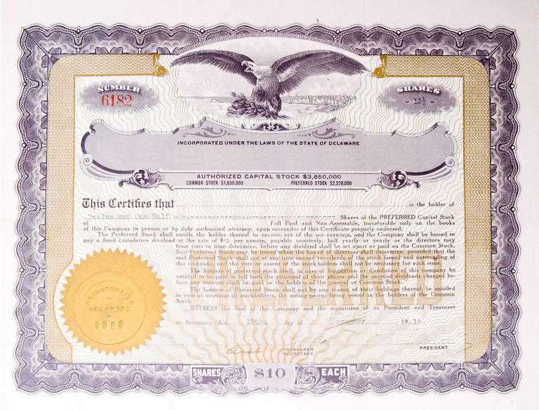 Old US Stock Certificate with Eagle Medallion, American Company
