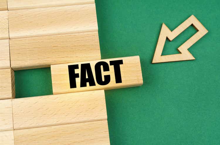 On the green surface are wooden plates and an arrow that points to a plate with the inscription - Fact