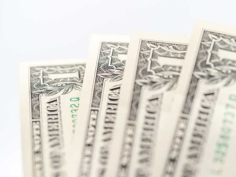 US dollar banknotes isolated on a white background
