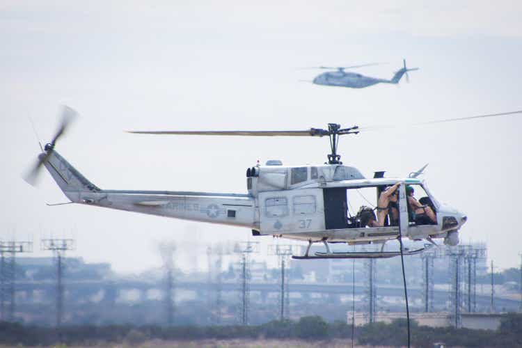 Bell Huey combat and transport helicopter in the air