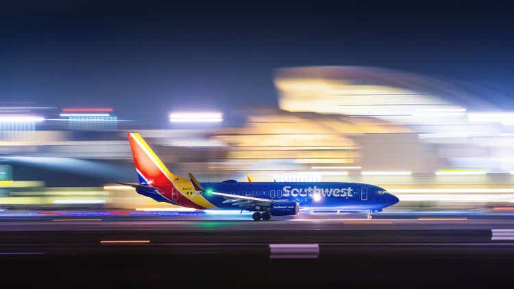 Southwest Airlines Boeing 737 taking off from Los Angeles International Airport