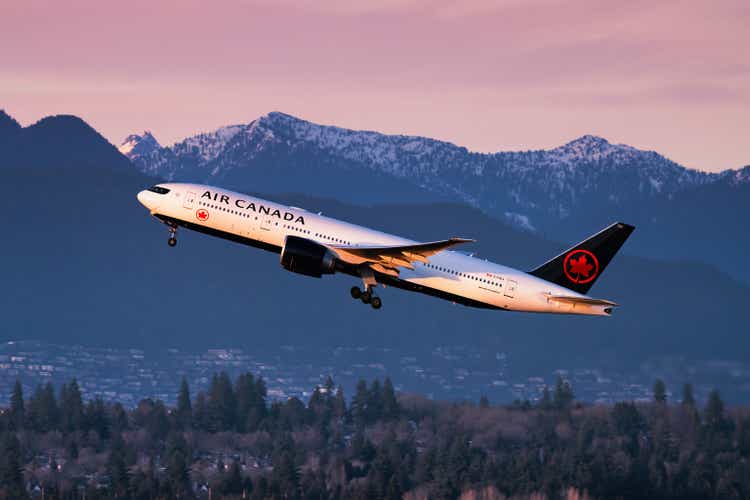 Air Canada Boeing 777 taking off from Vancouver International Airport