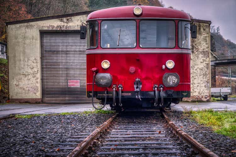 Old Deutsche Bahn railcar and diesel locomotive