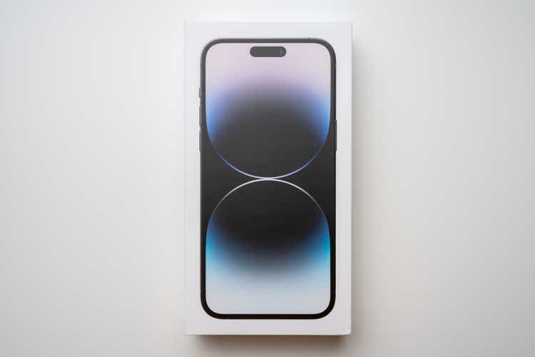 Budapest, Hungary - December 14, 2022. iPhone 14 Pro Max in Space Black color, in box. In Apple