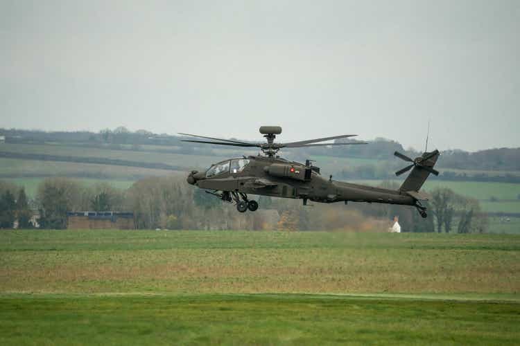 Closeup of the British army AH-64E Boeing Apache Attack helicopter