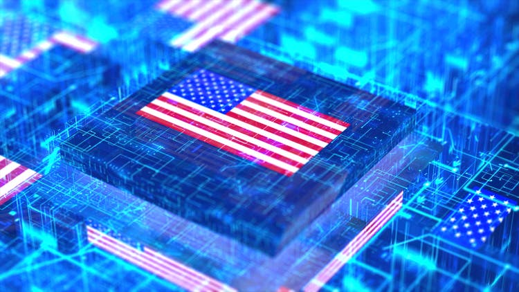 The processor unit, the chips war. US flag.