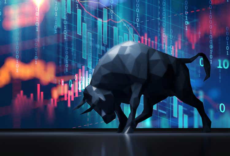 silhouette form of bull on technical financial graph 3d illustration