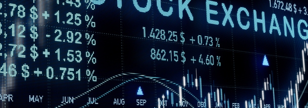 Stock Exchange trading screen with chart, lines, price information, quotes and percentage changes.