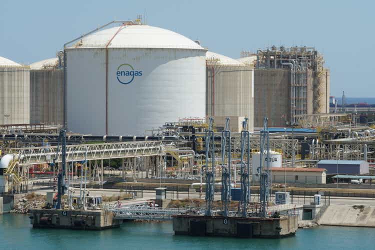 View on liquefied natural gas regasification terminal Enagas in Barcelona form ro-ro terminal.