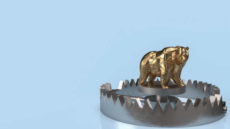 The gold bear on trap for business concept 3d rendering