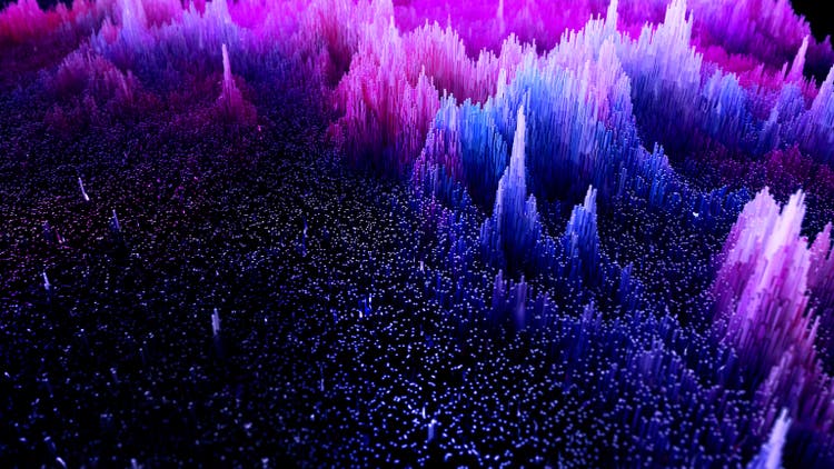 Large group of 3D box shapes generate an abstract topology. Data visualization concept. Digitally generated 3D rendering