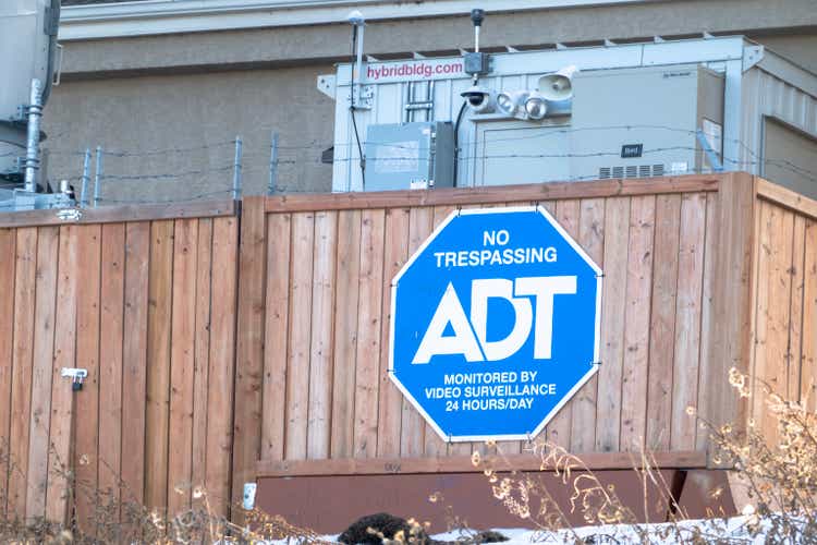 An ADT (American District Telegraph) Security Services sign.