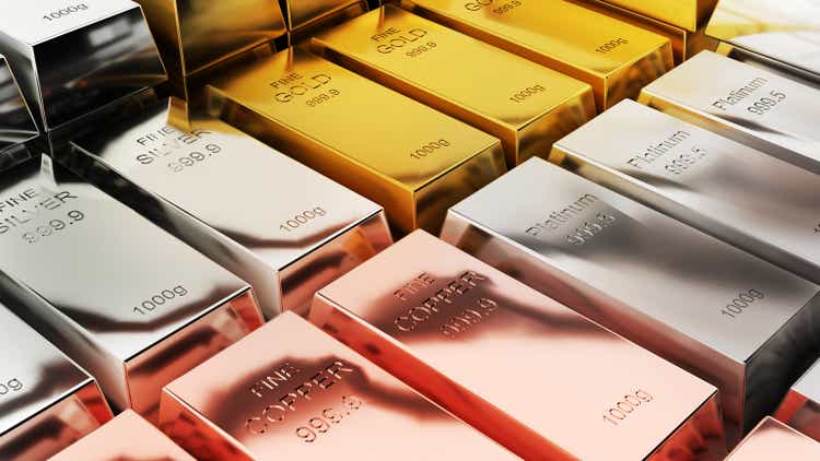 Gold bars,silver,copper,platinum,1000 grams pure metal,business investment and wealth concept.wealth of commodity ,3d rendering