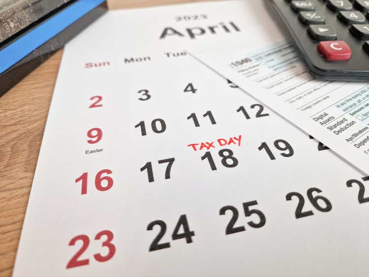 Tax Payment Day Marked on a Calendar: April 18, 2023 with Form 1040