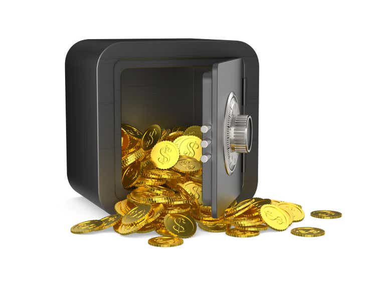 open safe with money on white background. Isolated 3d illustration