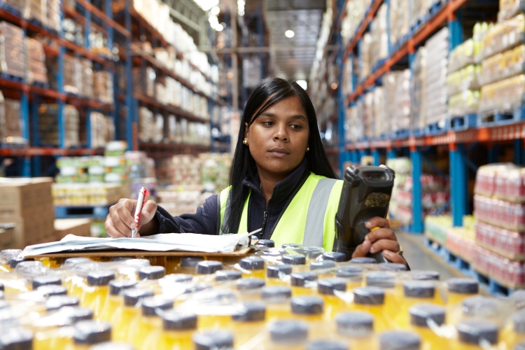 Worker in a food distribution warehouse