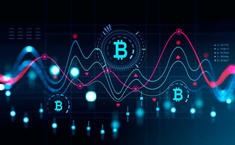 Cryptocurrency market, financial data and candlesticks, internet banking