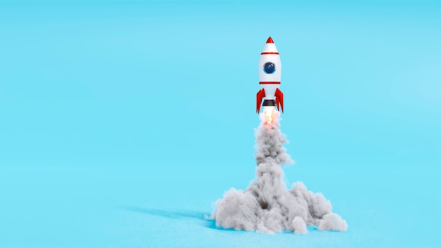 Small space ships takes off and flys away