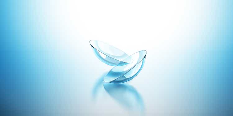 Flying Contact Lenses.on blue background