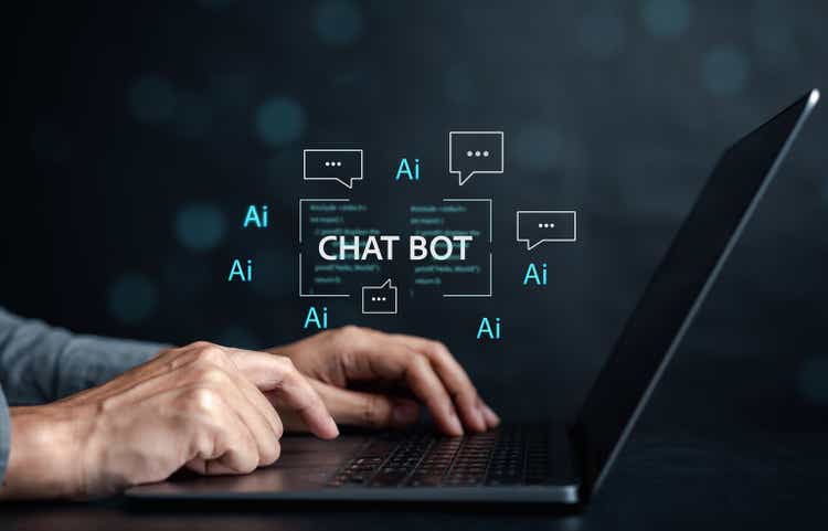 Businessman using chatbot in computer smart intelligence Ai.A.I. Chat with AI Artificial Intelligence, developed by OpenAI generate. Futuristic technology, robot in online system.