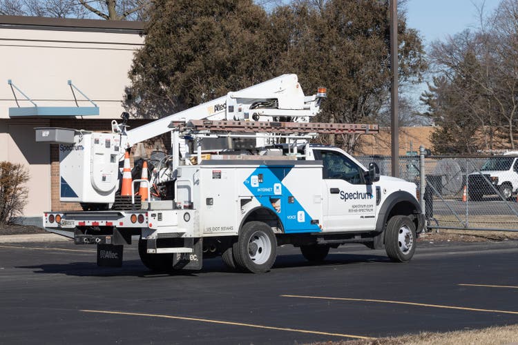 Spectrum cable, internet and TV service truck. Spectrum is part of Charter Communications.