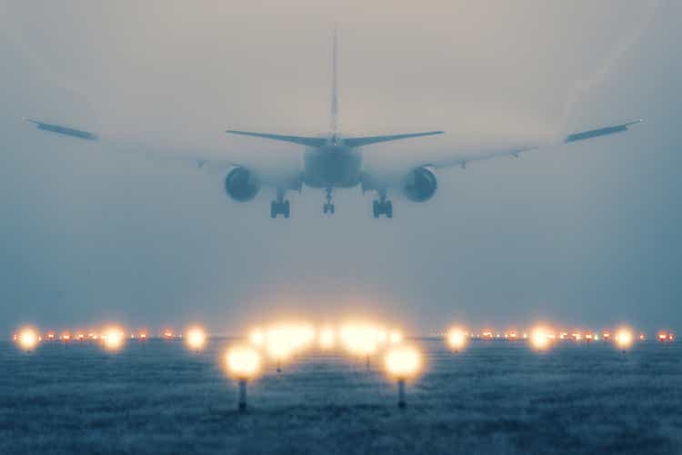 Airplane landing successful dense fog