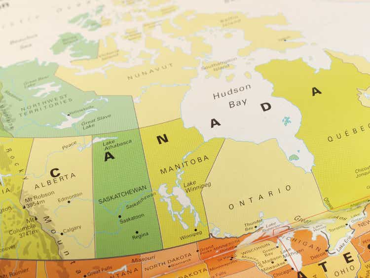 Map of Canada and northern United States