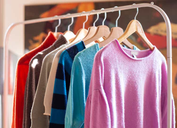 Clothes rail with colorful cashmere sweaters