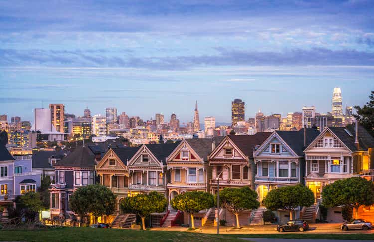 Painted Ladies in San Francisco at dusk