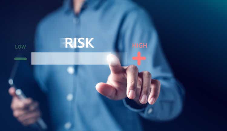 High Risk of Business decision making and risk analysis. Measuring level bar virtual, Risky business risk management control and strategy.