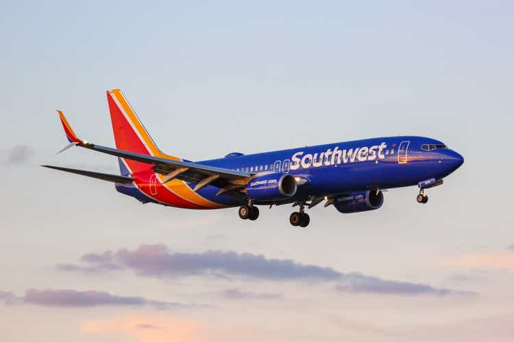 Southwest Boeing 737-800 airplane at Dallas Love Field airport in the United States