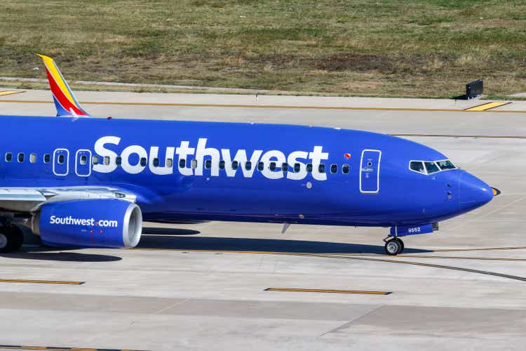 Southwest Boeing 737-800 airplane at Dallas Love Field airport in the United States