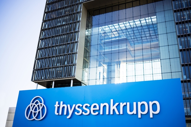 a sign of the headquarters of ThyssenKrupp