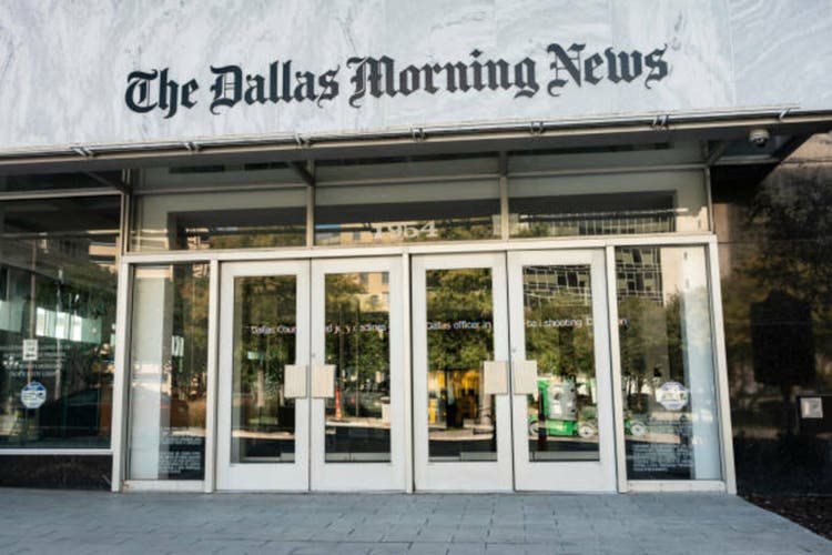 Entrance of the Dallas morning news newspaper building in Texas USA