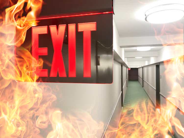 Emergency exit sign in fire
