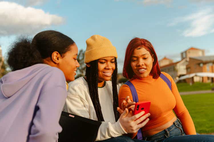 group of three friends having a good time