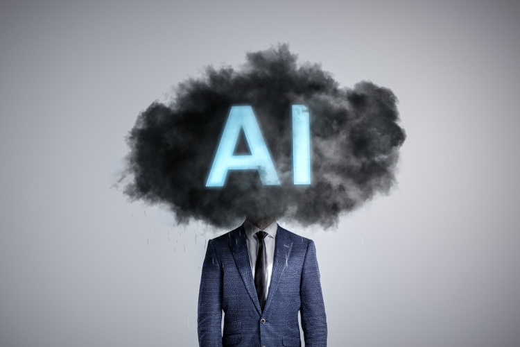 A person"s head covered by an AI-labeled dark cloud