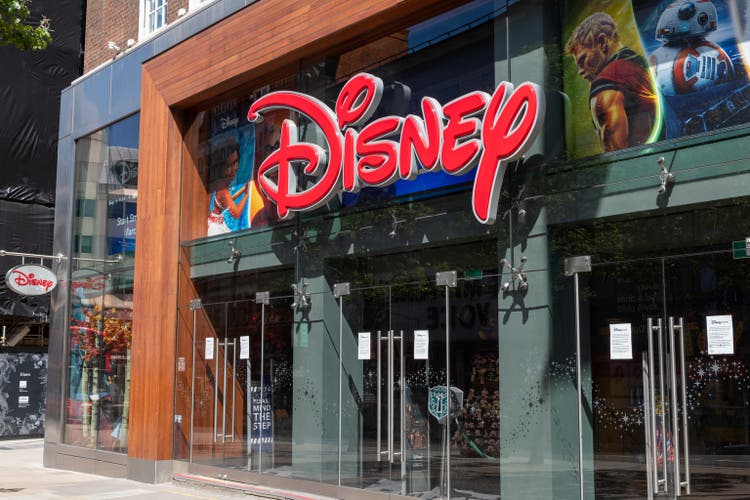 The name sign and facade of the Disney store on Oxford Street.