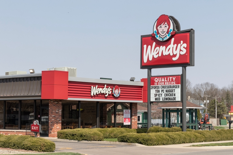 Wendy"s fast food restaurant. Wendys is famous for its Frosty Dairy Dessert and square hamburgers.