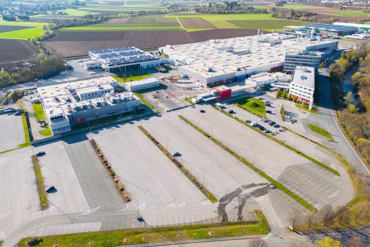 Aerial view of automotive company Magna's powertrain production and engineering facilities