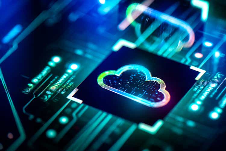 Cloud computing concept. Digital cloud solutions in the future context of PCB