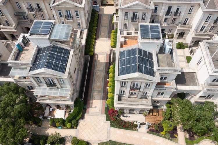 Solar panels are installed on the roof