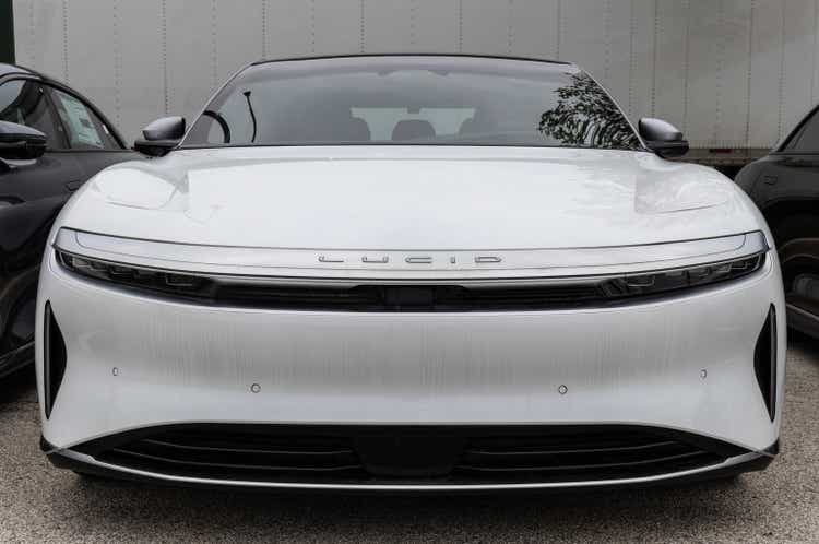 Lucid Air Touring sedan display at the Service Center. Lucid Motors is a manufacturer of luxury EV Electric Vehicles.