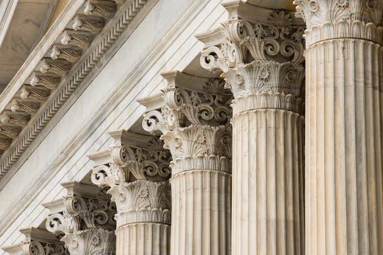 Architectural detail of marble Corinthian order columns