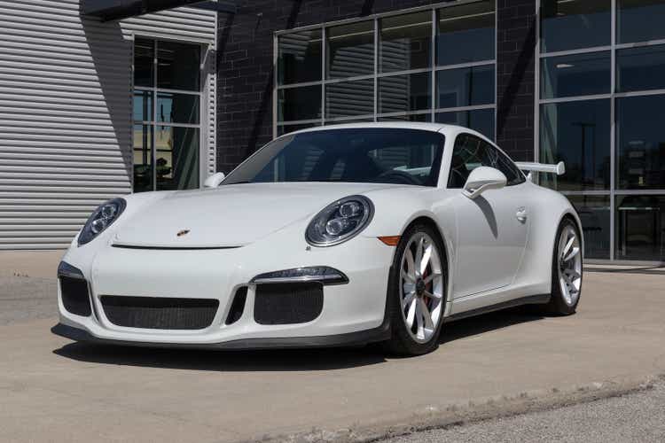 Porsche 911 GT3 on display at the dealership.  Porsche presents the 911 GT3 with a 3.8-liter naturally aspirated flat-6 engine.