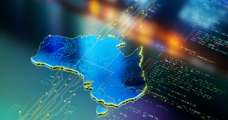 Modern map of Australia representing leadership in technologies and fintech sector