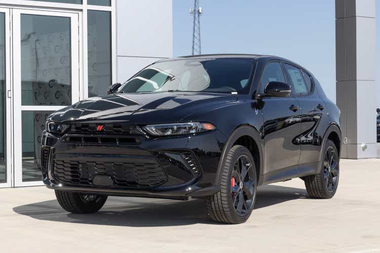 Dodge Hornet display at a dealership. Dodge offers the Hornet in R/T, GT, and Plus models.